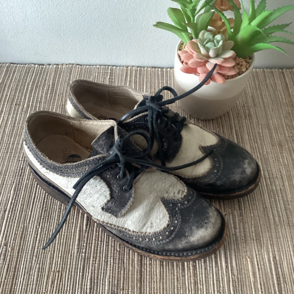 FREE BIRD Oxford Mackenna Black White Pony Hair Lace Up Shoes Size Womens 8 - Picture 4 of 8